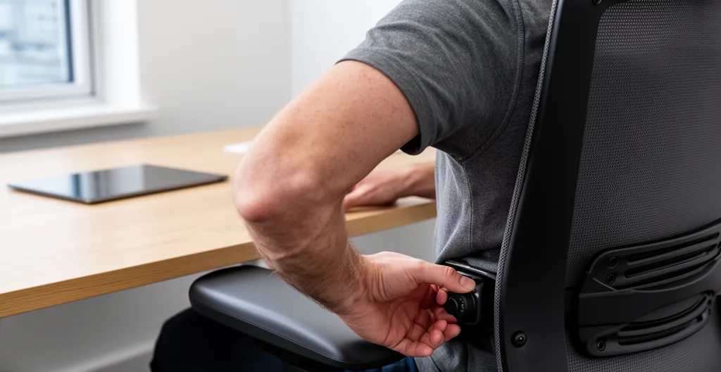 Collaborateur ajustant le réglage lombaire de son fauteuil de bureau